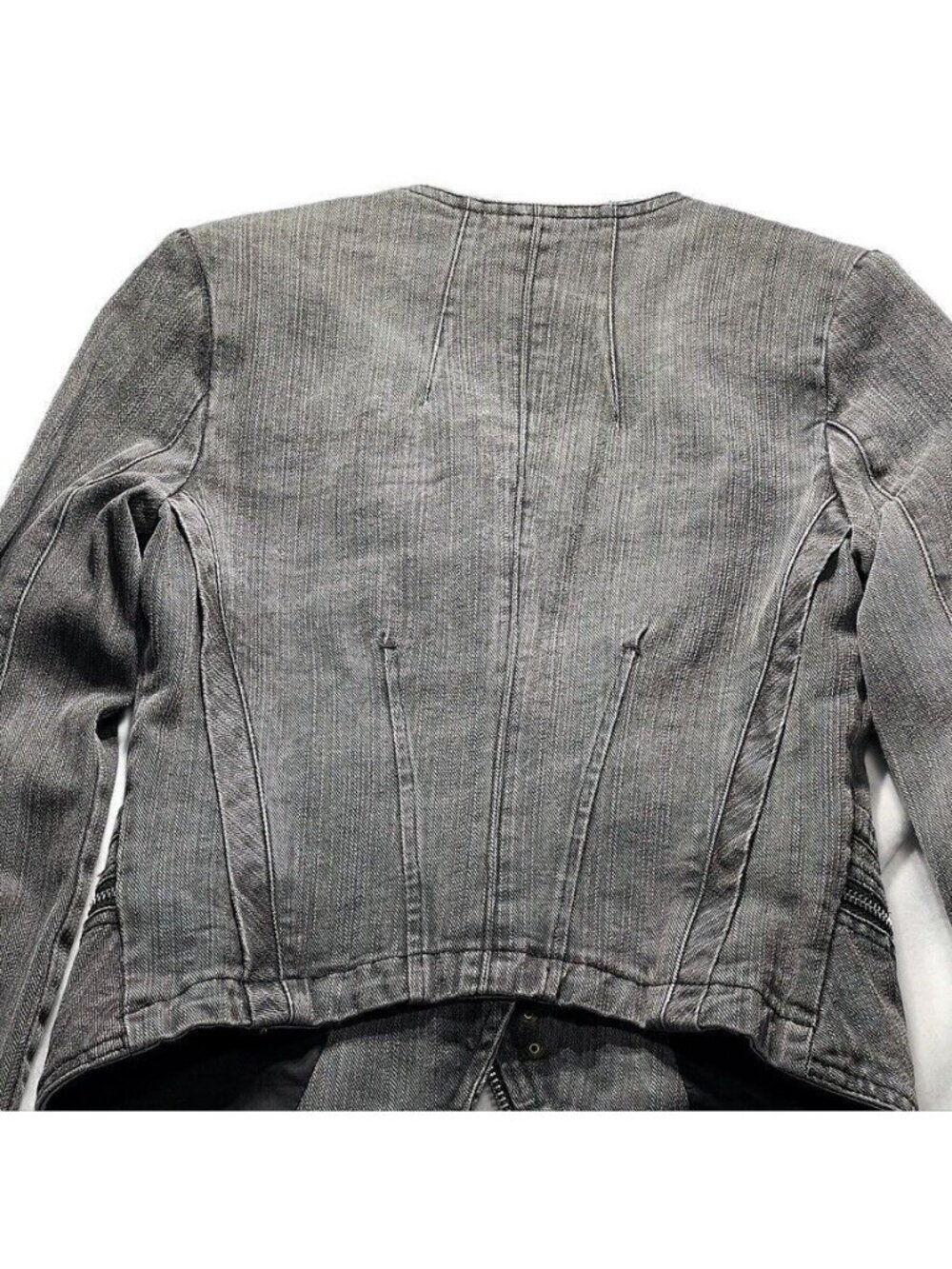 TOV HOLY G Denim Jacket Gray Cotton Embellished Moto Jean Jacket Women's Size S - Picture 12 of 16